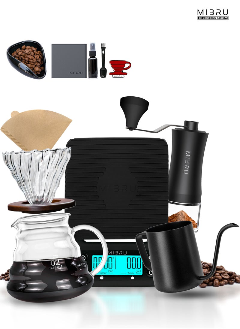 مجموعة V60 تقطير القهوة احترافية بكج من 8 قطع اداوت قهوة مختصة لون اسود مع ميزان قهوة دقيق