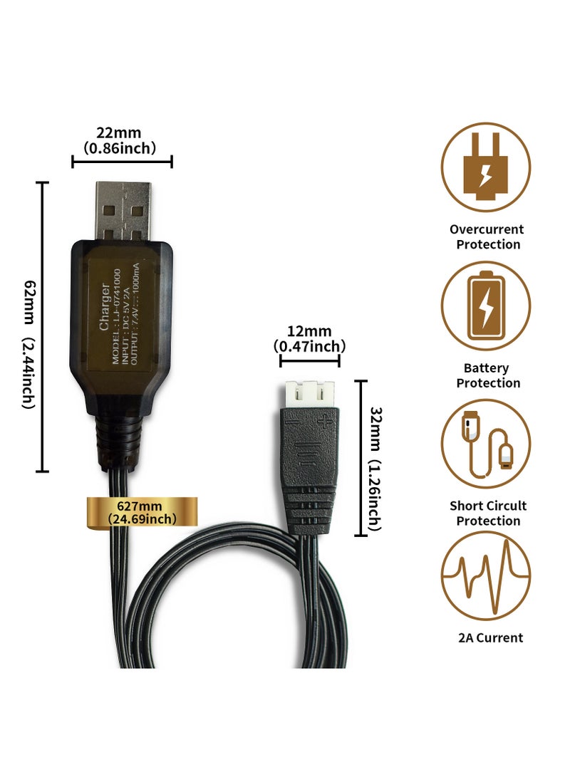 7.4V XH-3P RC Battery Charger Cable fit for Your SCX24 RC Car Truck, Gel Blaster, Splatter Ball Gun, Drone and 7.4V LiPo Li-ion Battery (2 Pieces) - Image 2