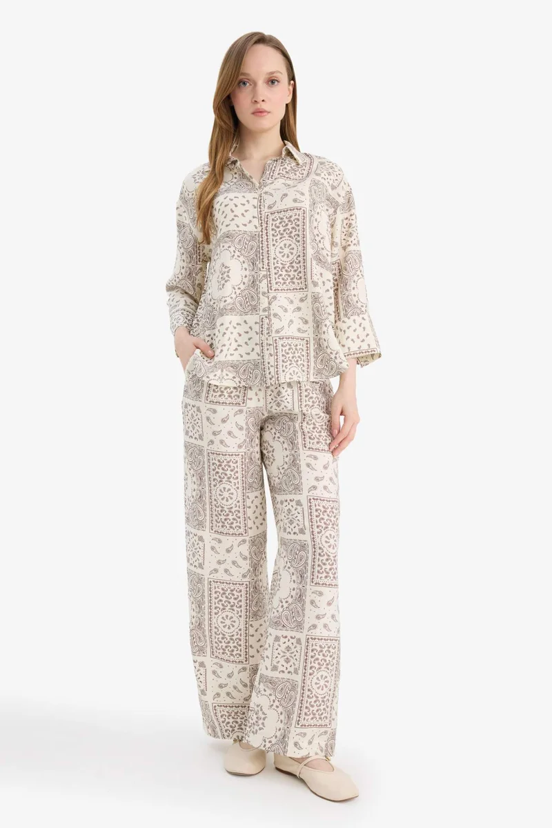 DeFacto Regular Fit Shirt Collar Printed Long Sleeve Shirt
