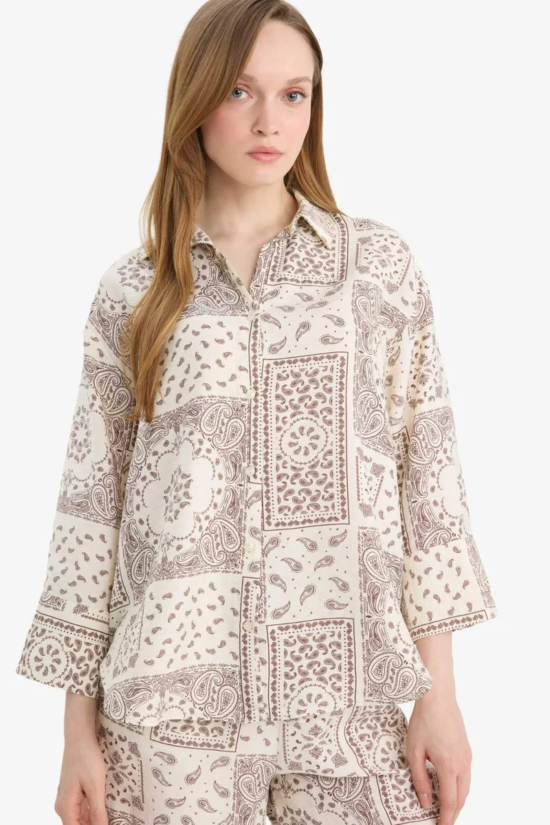 DeFacto Regular Fit Shirt Collar Printed Long Sleeve Shirt