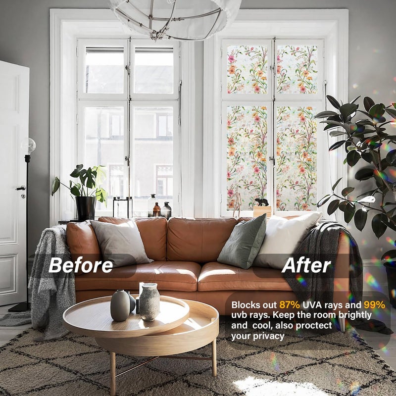 Ranzdn Window Privacy Film - Stained Glass Window Film Static Cling UV & Heat Blocking Rainbow Window Film for Glass Doors, Bedroom Windows - No Glue Premium Vinyl (Easy Install, 17.5"Ã—78.7") - Image 3
