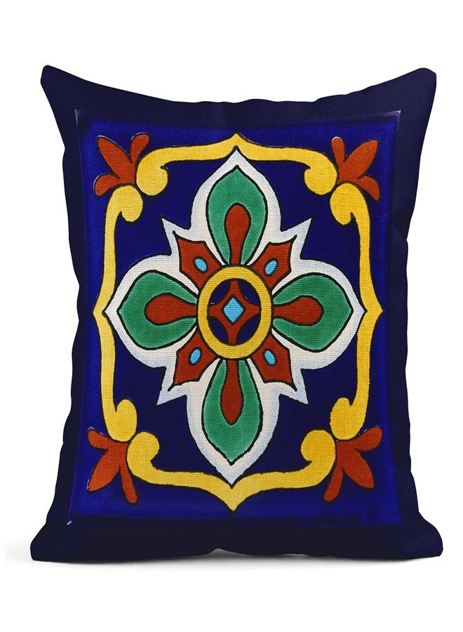 Semtomn Set of 4 Linen Throw Pillow Covers Spanish Talavera Exotic Geometry Dark Retro Ethnic Home Decorative 18"x18" Flax Pillow Cases Cushion Square Pillowcases - Image 5