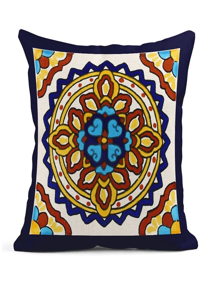 Semtomn Set of 4 Linen Throw Pillow Covers Spanish Talavera Exotic Geometry Dark Retro Ethnic Home Decorative 18"x18" Flax Pillow Cases Cushion Square Pillowcases - Image 2