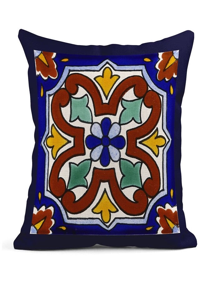 Semtomn Set of 4 Linen Throw Pillow Covers Spanish Talavera Exotic Geometry Dark Retro Ethnic Home Decorative 18"x18" Flax Pillow Cases Cushion Square Pillowcases - Image 3