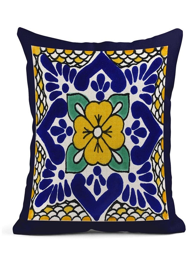 Semtomn Set of 4 Linen Throw Pillow Covers Spanish Talavera Exotic Geometry Dark Retro Ethnic Home Decorative 18"x18" Flax Pillow Cases Cushion Square Pillowcases - Image 4