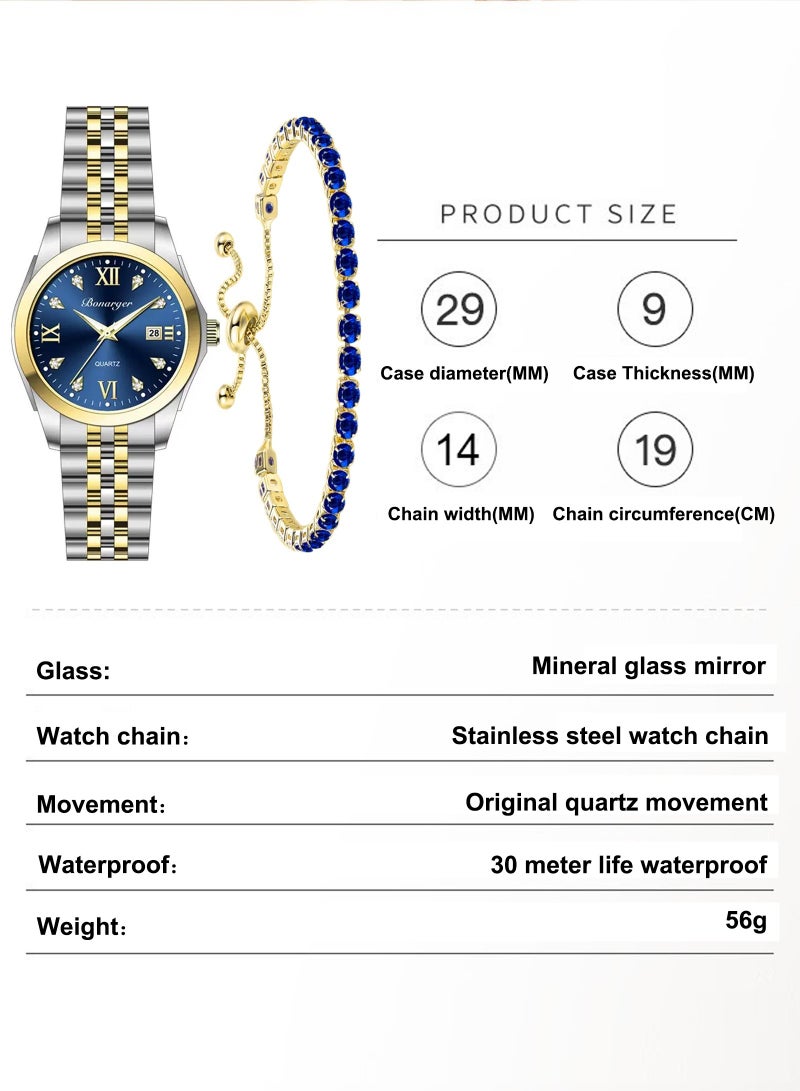 LAIAOCISI Women's Water Resistant Quartz Analog Watch with Bracelet Gold - Blue  - Image 3