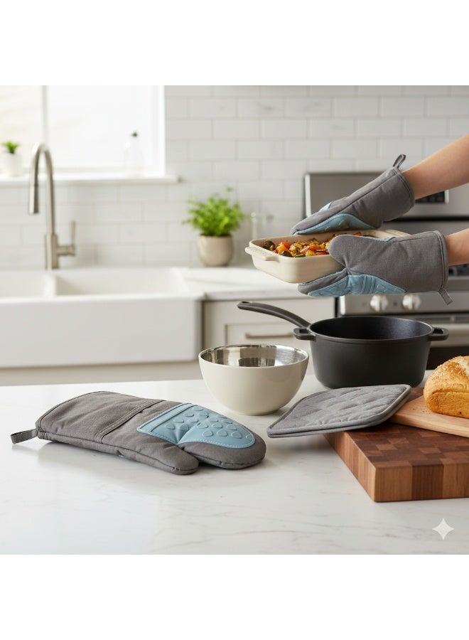 قفاز فرن سيليكون مقاوم للحرارة - قفاز طهي وخبز مانع للانزلاق مع قبضة محسنة، حماية متينة للمطبخ للأفران والشوايات والأواني الساخنة 27 سم - Image 4