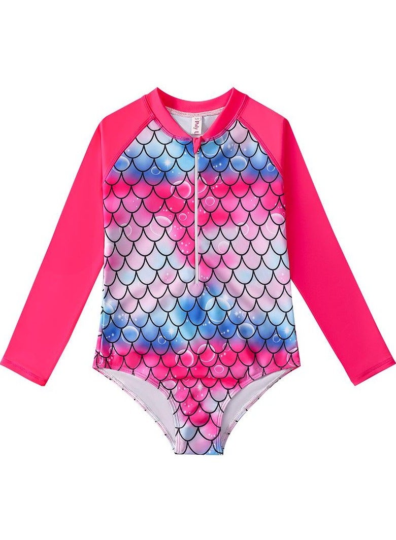 Loquat Children's Mermaid  Long Sleeve Swimsuit Red/Blue - Image 1
