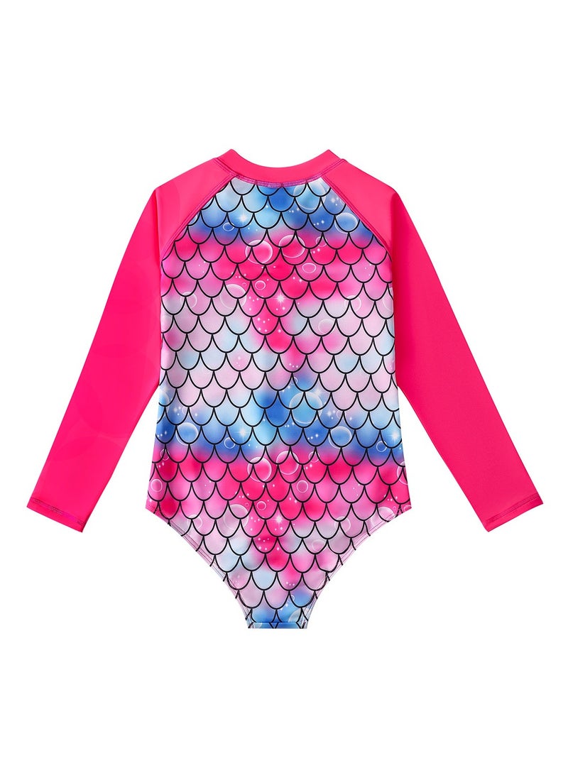 Loquat Children's Mermaid  Long Sleeve Swimsuit Red/Blue - Image 3