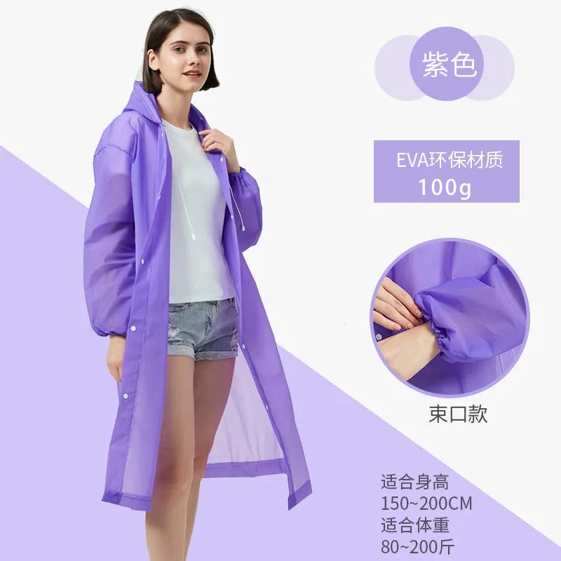 Long Raincoat, Windproof Drawstring Raincoat, Full-Body Rainproof Open Raincoat, Thickened Transparent Raincoat For Adults And Children - Image 1
