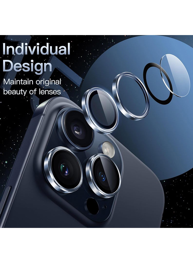 Theodor Pack of 2 Camera Lens Protectors for 15 Pro Max/15 Pro/14 Pro Max/14 Pro, Armorite Individual Lens Protectors, Scratch-Resistant Ultra-thin Tempered Glass with Aluminum Edging, (Blue)  - Image 2