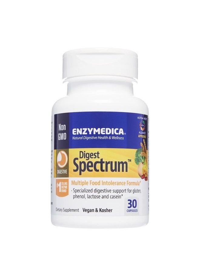 ENZYMEDICA - Digest Spectrum, Enzymes for Multiple Food Intolerances, Breaks Down Problem Foods, 30 Capsules - Image 1