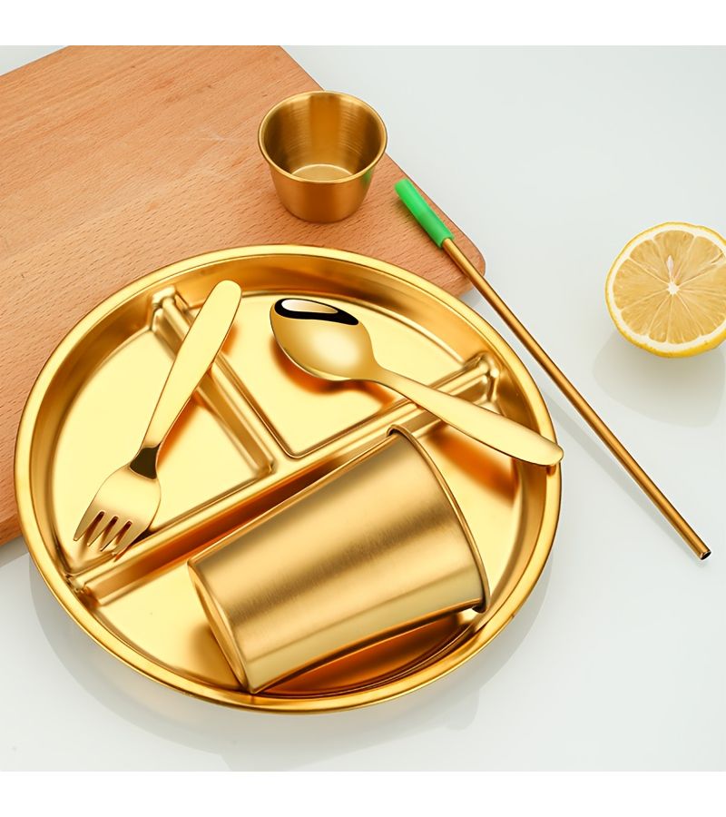 8pcs 304 Stainless Steel Spoon Fork Set Silvery with Silicone Straw Cup - Image 1