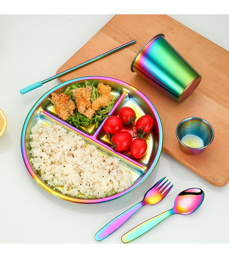 8pcs 304 Stainless Steel Spoon Fork Set Silvery with Silicone Straw Cup - Image 2