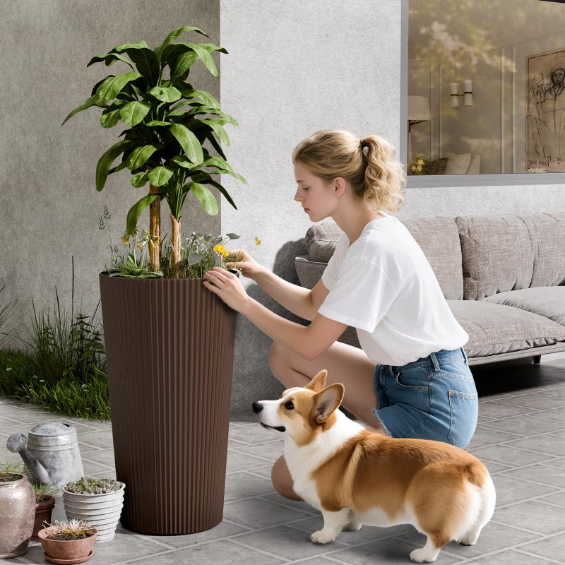 Trygoal 23.6" Tall Planters for Outdoor Plants,Large Outdoor Planters for Front Porch Decor with Drainage Hole, Flower Pots Fits Indoor Plants Patio/Garden, Plastic Striped Brown(2 Pack) - Image 5
