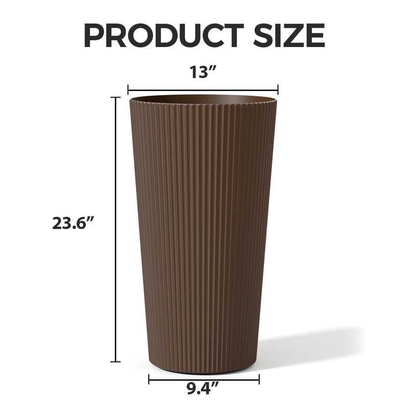 Trygoal 23.6" Tall Planters for Outdoor Plants,Large Outdoor Planters for Front Porch Decor with Drainage Hole, Flower Pots Fits Indoor Plants Patio/Garden, Plastic Striped Brown(2 Pack) - Image 2