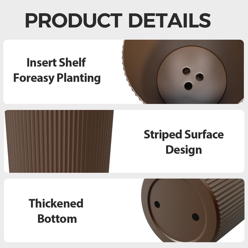 Trygoal 23.6" Tall Planters for Outdoor Plants,Large Outdoor Planters for Front Porch Decor with Drainage Hole, Flower Pots Fits Indoor Plants Patio/Garden, Plastic Striped Brown(2 Pack) - Image 3