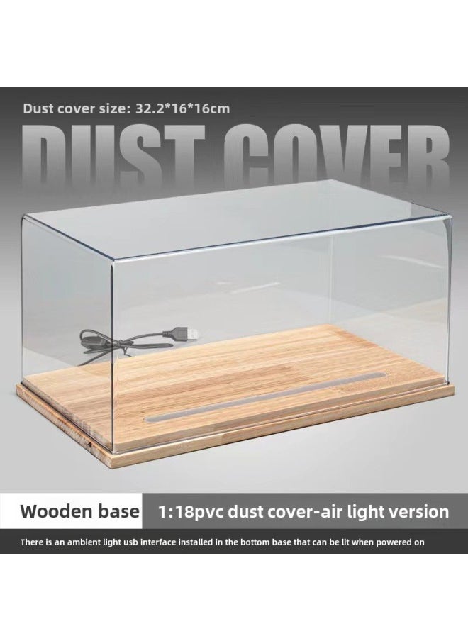 Generic Large Acrylic Alloy Car Model Transparent Gift Box Exquisite Dustproof Display Box Ideal Gift Ornament-Color:1:18 Dust Cover With Light-wooden  - Image 1