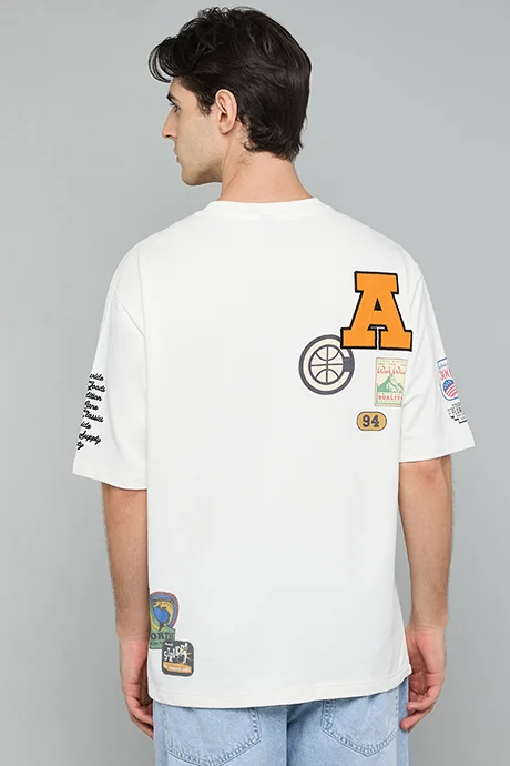 R&B Appliqued T-Shirt with Crew Neck and Short Sleeves