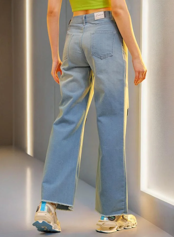 Freehand Blue Blue Mid-Rise Ripped Flared Jeans for Women | Best Price UAE