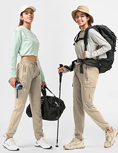 BVVU Women's Hiking Pants Lightweight Quick Dry Travel Outdoor Pants Waterproof Work Cargo Joggers with Zipper Pockets Khaki - Image 5