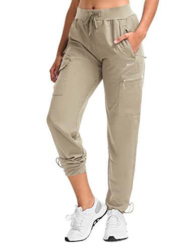 BVVU Women's Hiking Pants Lightweight Quick Dry Travel Outdoor Pants Waterproof Work Cargo Joggers with Zipper Pockets Khaki - Image 1