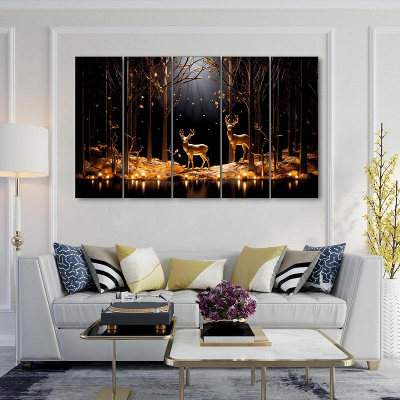The Castle Decor Golden Deer Wall Painting for Living Room Big Size Deer Wall Painting for Bedroom Office Drawing Room Hotel Elegant Wall Decor Art for Home Decoration Gifting 36x60 inch - Image 3