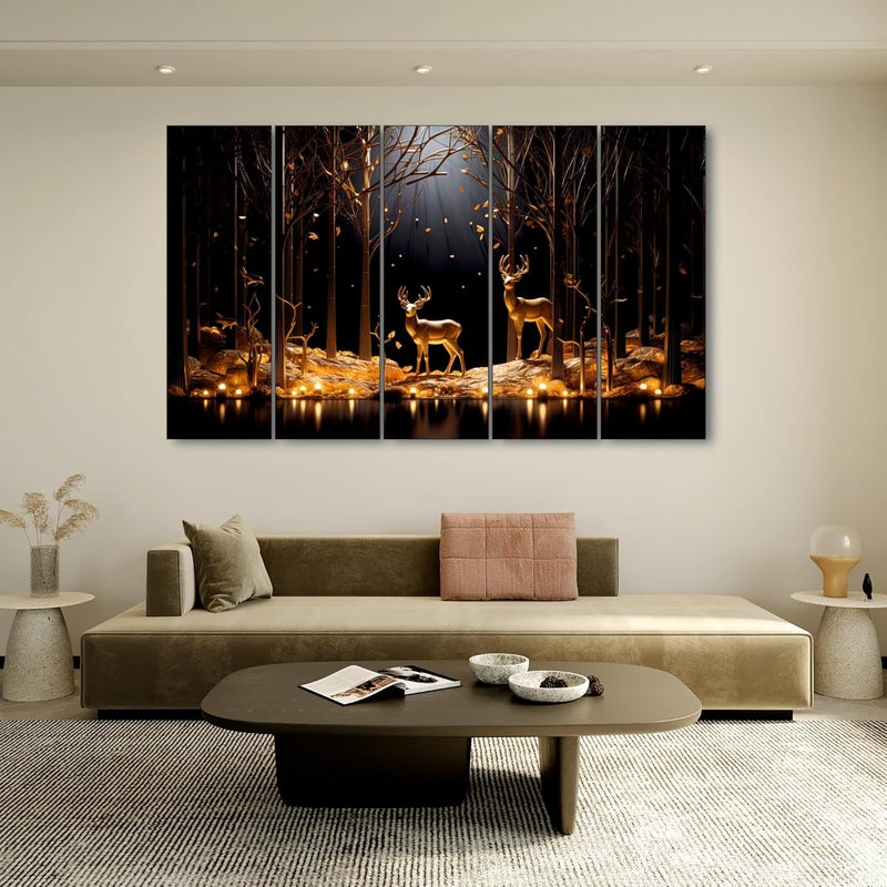 The Castle Decor Golden Deer Wall Painting for Living Room Big Size Deer Wall Painting for Bedroom Office Drawing Room Hotel Elegant Wall Decor Art for Home Decoration Gifting 36x60 inch - Image 2