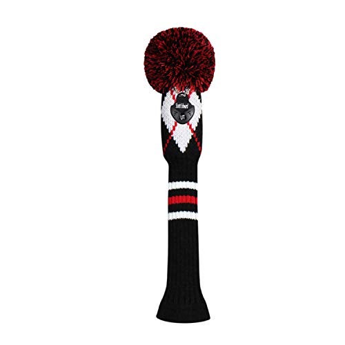 Scott Edward 1PCS Knit Pom Pom Hybrid(UT) Club Protector Golf Club Cover with Rotating Number Tags,Soft,Portable(Black White Red Argyle) - Image 1