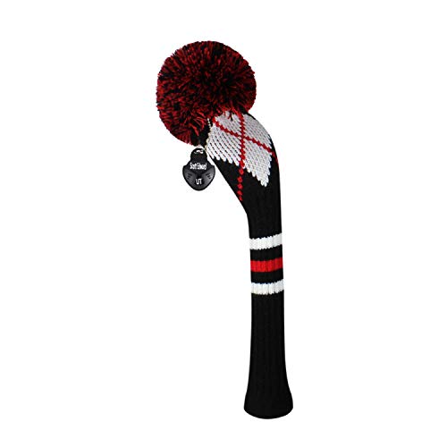 Scott Edward 1PCS Knit Pom Pom Hybrid(UT) Club Protector Golf Club Cover with Rotating Number Tags,Soft,Portable(Black White Red Argyle) - Image 2