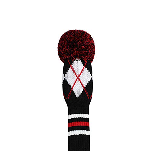 Scott Edward 1PCS Knit Pom Pom Hybrid(UT) Club Protector Golf Club Cover with Rotating Number Tags,Soft,Portable(Black White Red Argyle) - Image 4