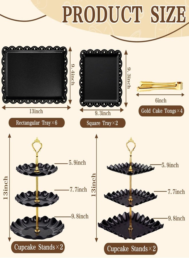 Remerry 16 Pcs Dessert Table Display Set 3 Tier Cupcake Stands Tower Holder Plastic Cookie Serving Trays Gold Serving Tongs for Tea Party Wedding Baby Shower Birthday Table Display(Black) - Image 4