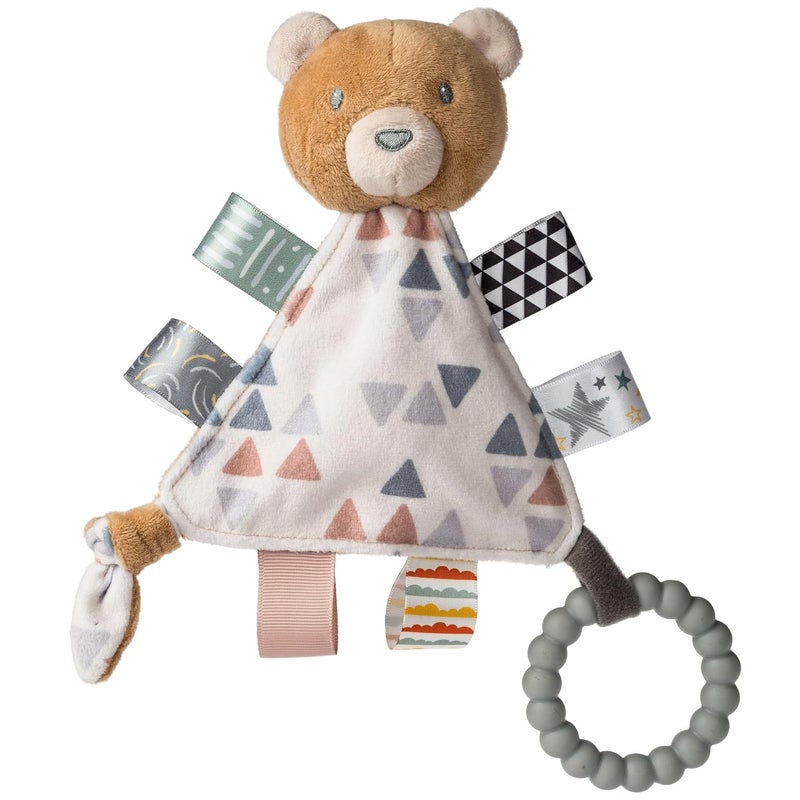Mary Meyer Taggies Teething Toys Baby Rattle Portable Triangle Activity Toy with Sensory Tags 6Inches Teddy - Image 1