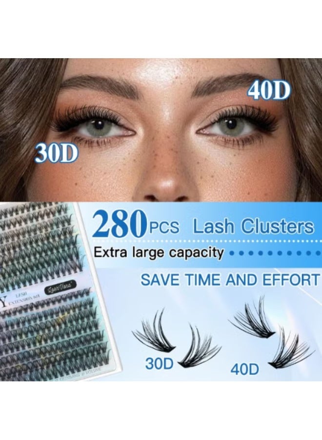 lashvana 280pcs False Eyelashes DIY Lash Extension Kit – Individual Lash Clusters with Lash Bond, Remover & Applicator – Complete Eyelash Extension Kit for Home Use – Easy to Apply, Long Lasting, Natural Look – 30D + 40D Mixed Kit – Salon-Quality DIY Lashes – Includes 3-in-1 Adhesive, Sealer & Remover - Image 2