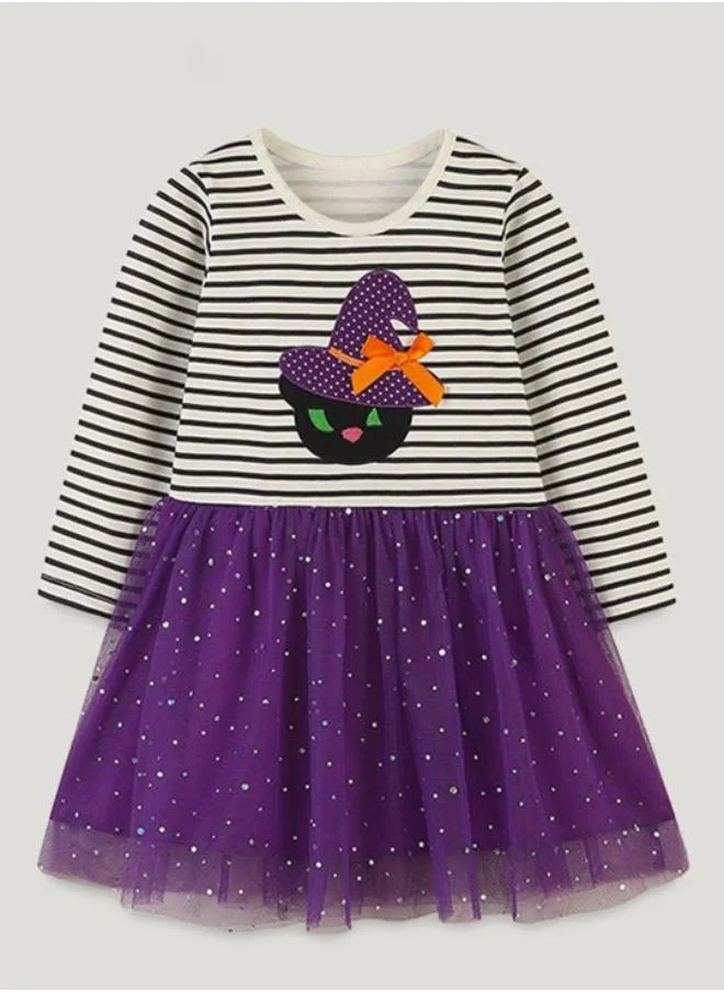 YUNIQEE Purple A-Line Crew Neck Printed Dress