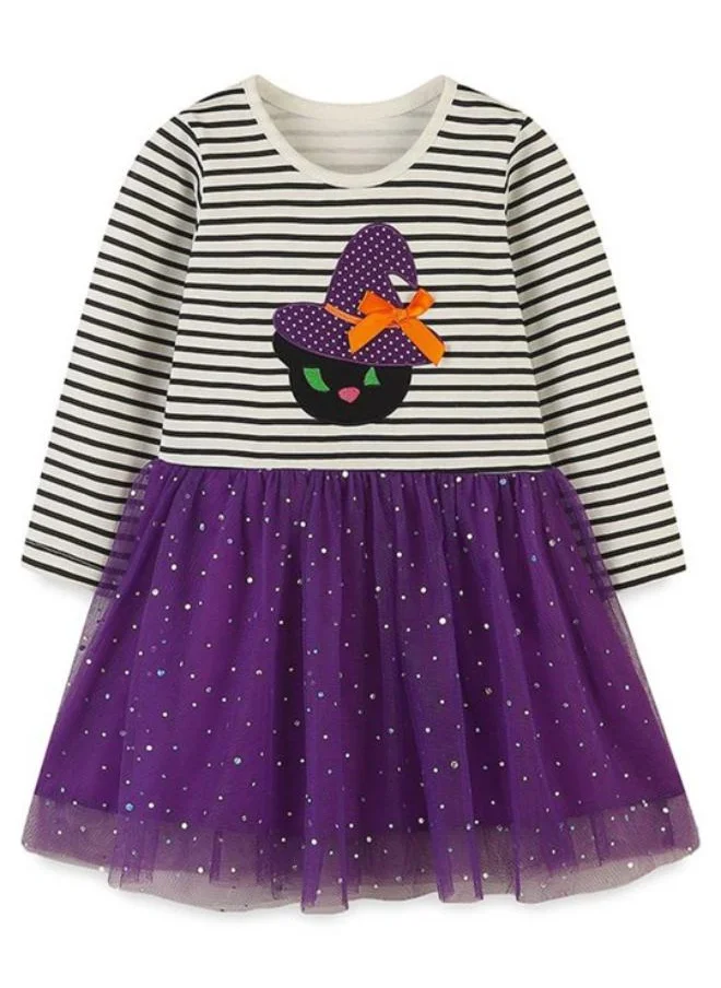 YUNIQEE Purple A-Line Crew Neck Printed Dress