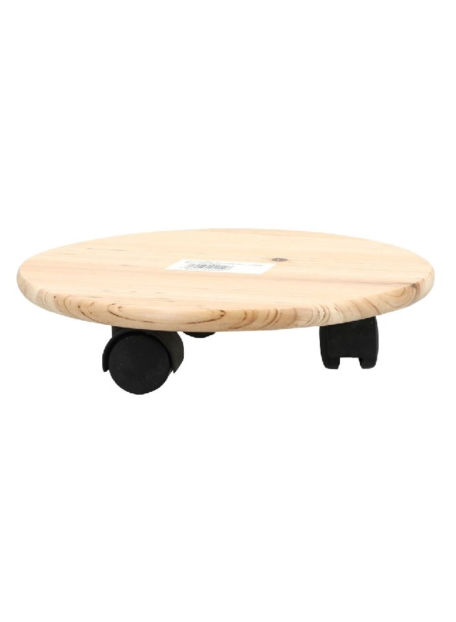 serene Wooden Round Plant Caddy with Wheels Natural 30 cm 20514 - Image 1