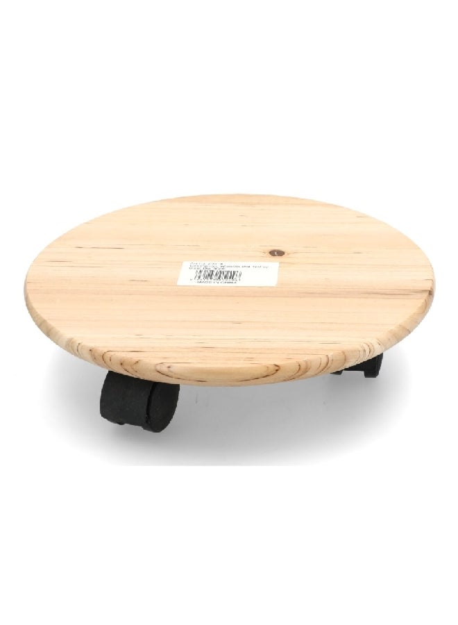 serene Wooden Round Plant Caddy with Wheels Natural 30 cm 20514 - Image 2