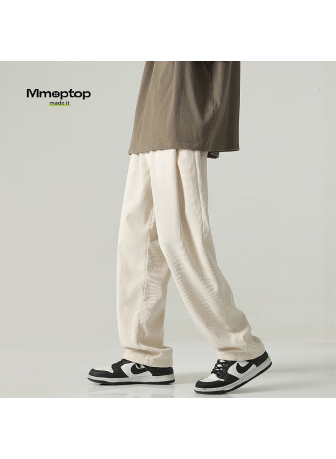 Mmoptop Men's Corduroy Pants Spring And Summer Retro Loose Straight Leg Casual Pants 8302 Beige 2XL - Image 4