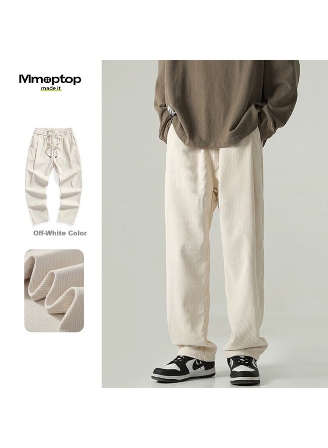 Mmoptop Men's Corduroy Pants Spring And Summer Retro Loose Straight Leg Casual Pants 8302 Beige 2XL - Image 1