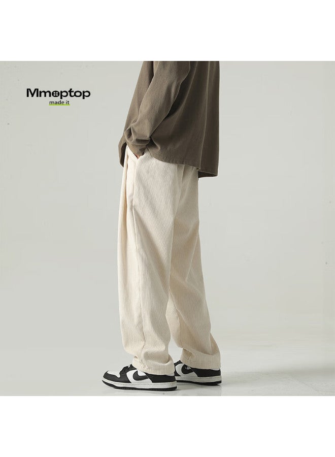 Mmoptop Men's Corduroy Pants Spring And Summer Retro Loose Straight Leg Casual Pants 8302 Beige 2XL - Image 5
