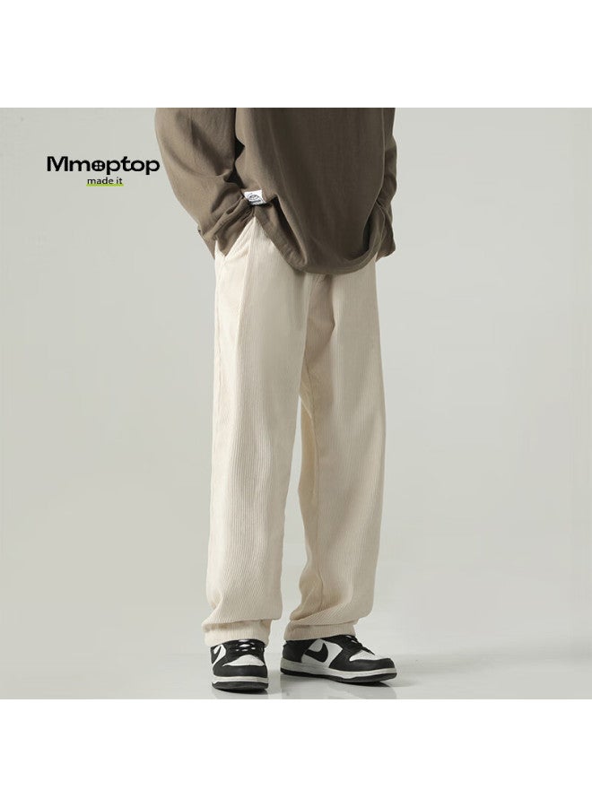Mmoptop Men's Corduroy Pants Spring And Summer Retro Loose Straight Leg Casual Pants 8302 Beige 2XL - Image 3