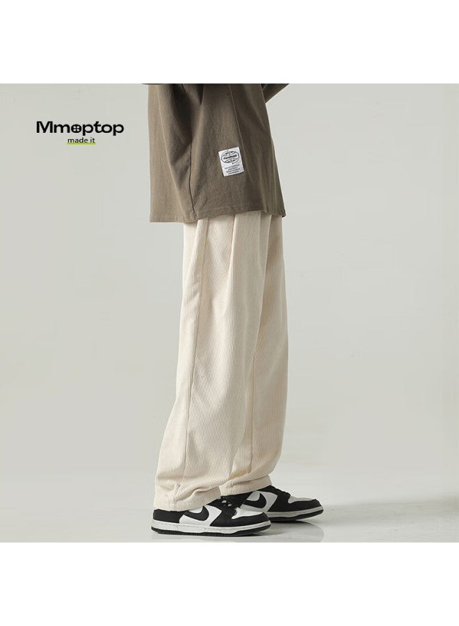 Mmoptop Men's Corduroy Pants Spring And Summer Retro Loose Straight Leg Casual Pants 8302 Beige 2XL - Image 2