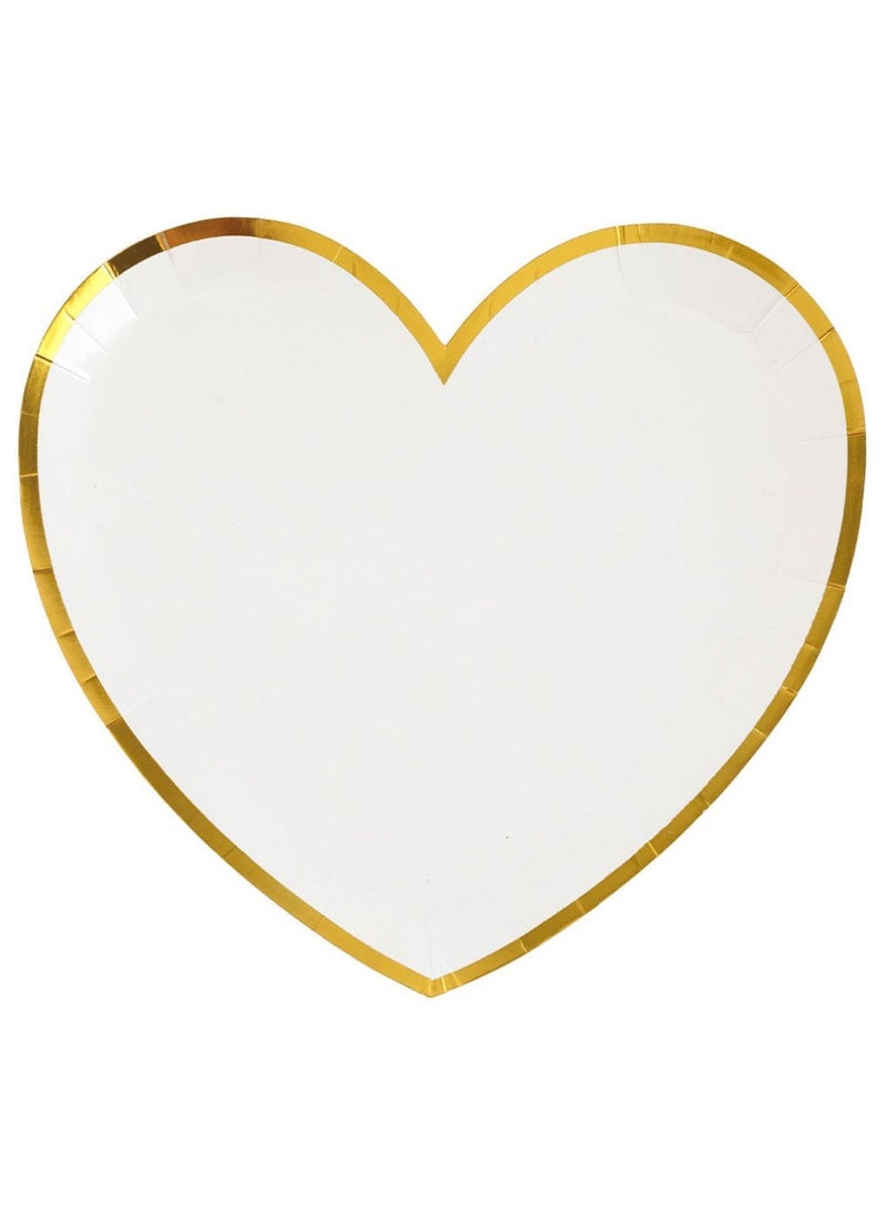 أطباق ورقية على شكل قلب لحفل استقبال مولود جديد باللون الأبيض الذهبي، مقاس 20 سم، عبوة من 10 قطع