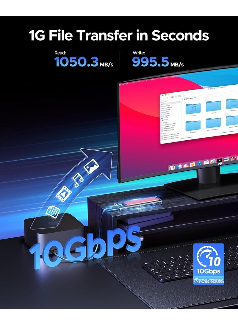 ORICO M.2 NVMe SSD Enclosure, USB 3.2 Gen 2 (10 Gbps), Transparent External Solid State Drive Adapter Enclosure for 2280 2260 2242 2230 PCI-E M2 M-Key SSD, USB Type C Converter Case-TCM2 Black - Image 4