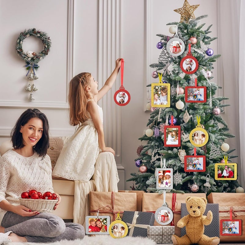 Queekay Queekay 48 Pieces Christmas Photo Ornaments Hanging Picture Frame Ornaments for Tree Glitter Small Picture Insert Frame for DIY Crafts Christmas Trees Decoration Chic Style - Image 5