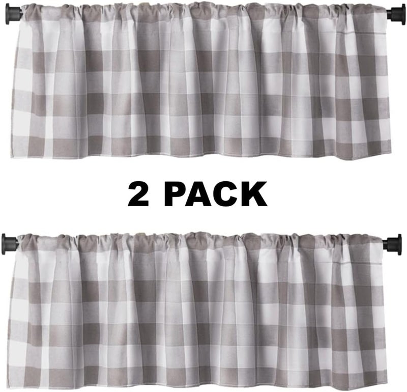 WOSIBO 2 Pack Buffalo Check Plaid Window Valances White and Grey Farmhouse Design Window Treatment Decor Curtains Rod Pocket Valances for Kitchen/Living Room 16" x 56" - Image 2