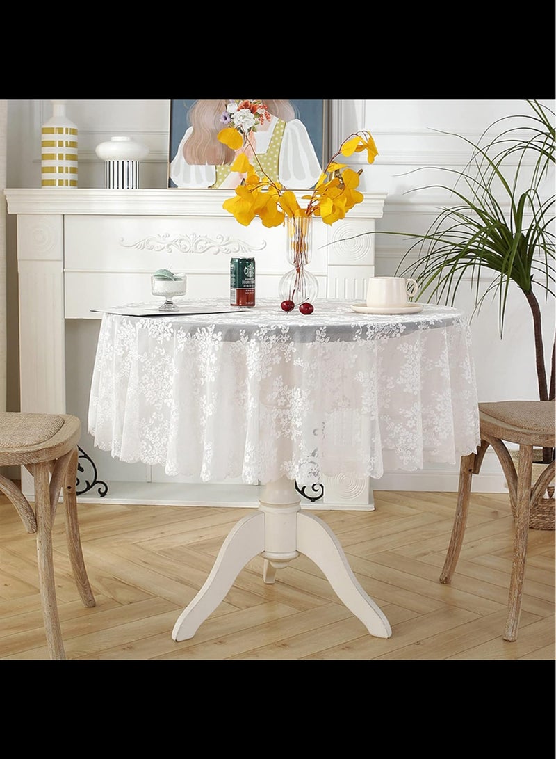 AVACraft Round Lace Tablecloth with Elegant Scalloped Bottom for Wedding, Birthday Party, Anniversary ,Flower Cluster,Round 100cm - Image 4