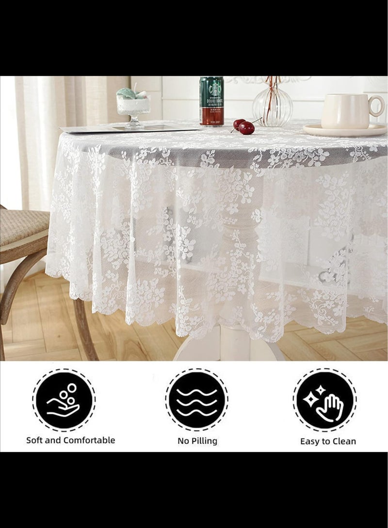 AVACraft Round Lace Tablecloth with Elegant Scalloped Bottom for Wedding, Birthday Party, Anniversary ,Flower Cluster,Round 100cm - Image 2