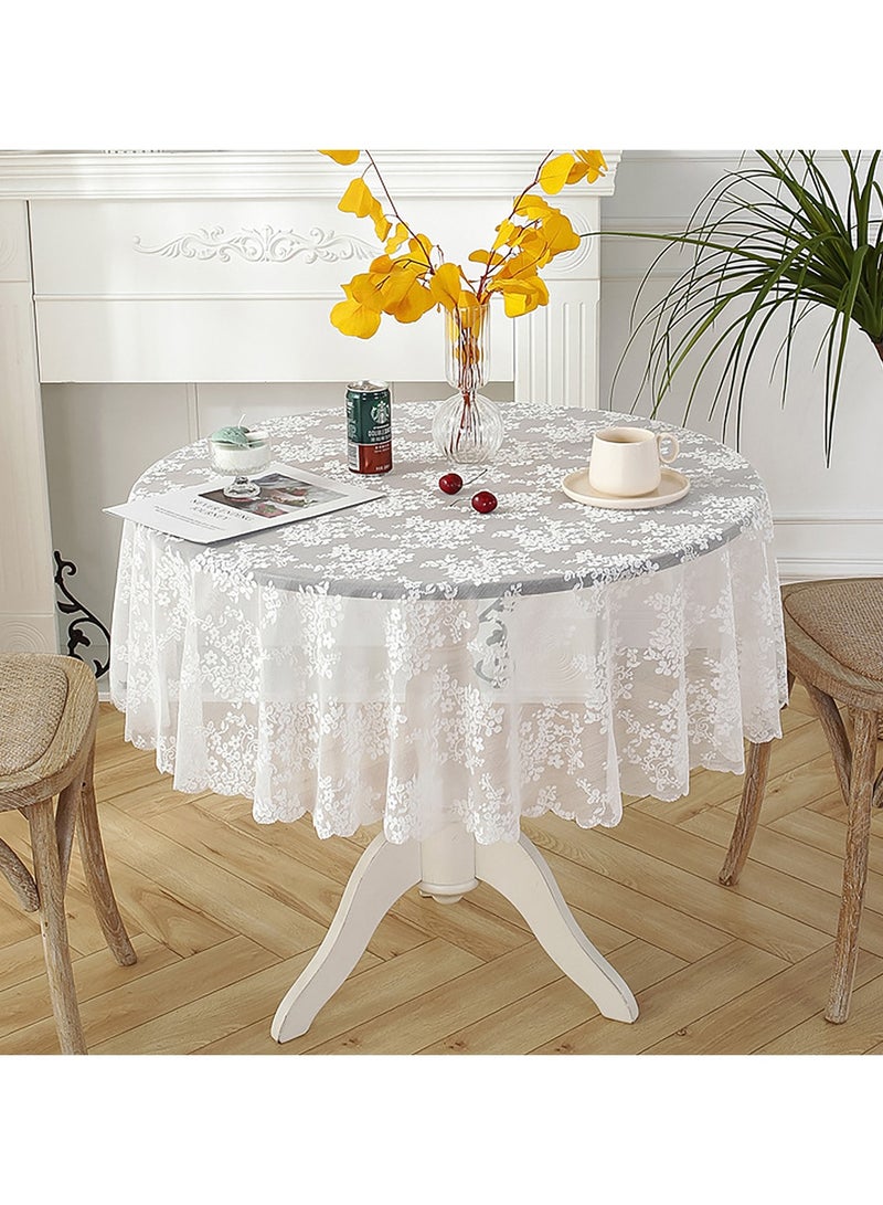 AVACraft Round Lace Tablecloth with Elegant Scalloped Bottom for Wedding, Birthday Party, Anniversary ,Flower Cluster,Round 100cm - Image 1